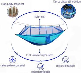 img 1 attached to 🏕️ Camping Hammock, Lightweight Parachute Fabric Double Hammock - Indoor/Outdoor Travel Bed for Camping, Hiking, Backpacking, Backyard - 110"(L) x 59"(W) - Blue/Sky Blue