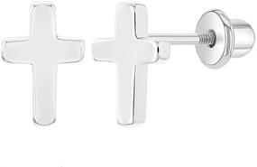 img 4 attached to 💎 Stylish Rhodium Plated Cross Screw Back Earrings for Toddlers & Little Girls - Ideal Religious Accessories for Christening or Baptism