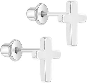 img 3 attached to 💎 Stylish Rhodium Plated Cross Screw Back Earrings for Toddlers & Little Girls - Ideal Religious Accessories for Christening or Baptism