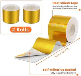 img 1 attached to 🔥 2 Inch x 32.8 ft Heat Shield Tape: Aluminum Foil Heat Reflective Adhesive for Hose & Auto Use - 2 Rolls (Gold)