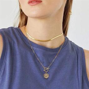 img 3 attached to 🎁 Yesteel Women's Gold Layered Initial Necklace - 14K Gold Plated Hexagon Pendant with Herringbone Toggle Clasp & Paperclip Chain - Perfect Jewelry Gift for Women and Girls