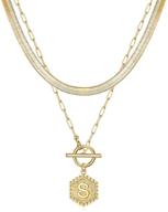 🎁 yesteel women's gold layered initial necklace - 14k gold plated hexagon pendant with herringbone toggle clasp & paperclip chain - perfect jewelry gift for women and girls logo