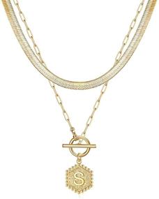 img 4 attached to 🎁 Yesteel Women's Gold Layered Initial Necklace - 14K Gold Plated Hexagon Pendant with Herringbone Toggle Clasp & Paperclip Chain - Perfect Jewelry Gift for Women and Girls