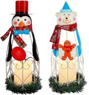 christmas led candle lanterns: lulu home 2 pack 14.6 inch penguin polar bear, battery operated lights, tabletop decorations logo