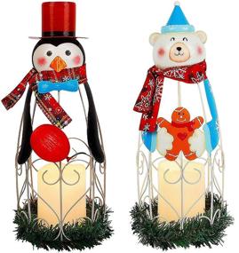 img 4 attached to Christmas LED Candle Lanterns: Lulu Home 2 Pack 14.6 Inch Penguin Polar Bear, Battery Operated Lights, Tabletop Decorations