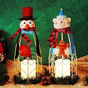 img 1 attached to Christmas LED Candle Lanterns: Lulu Home 2 Pack 14.6 Inch Penguin Polar Bear, Battery Operated Lights, Tabletop Decorations