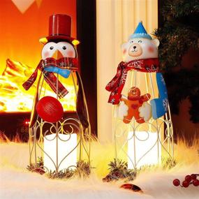 img 2 attached to Christmas LED Candle Lanterns: Lulu Home 2 Pack 14.6 Inch Penguin Polar Bear, Battery Operated Lights, Tabletop Decorations