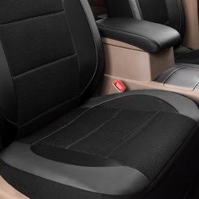 img 1 attached to 🚗 Car Pass Leather and Mesh Universal Fit Two Front Car Seat Cover - Airbag Compatible, Headrest Openings - for SUVs, Vans, Trucks, Sedans (6PC, Black)