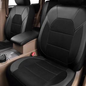 img 2 attached to 🚗 Car Pass Leather and Mesh Universal Fit Two Front Car Seat Cover - Airbag Compatible, Headrest Openings - for SUVs, Vans, Trucks, Sedans (6PC, Black)