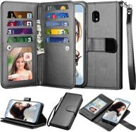 njjex wallet case for samsung j7 star - pu 📱 leather flip cover case with card slots holder, kickstand, lanyard - black logo