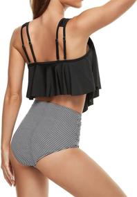 img 1 attached to 👙 Stylish Tankini Swimsuits for Women: Ruffled Flounce Top & High Waisted Bottom Two Piece Bathing Suits by JUST BEHAVIOR