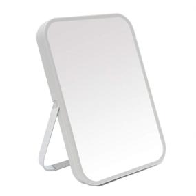 img 4 attached to YEAKE Portable Folding Makeup Mirror with Metal Stand - 8-Inch Table Desk Vanity Mirror, 90° Adjustable Rotation for Tavel, Hanging Bathroom Mirror for Shower Shaving - Gray
