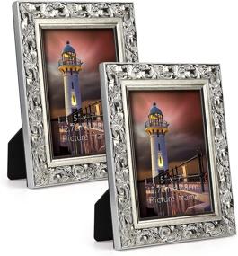 img 4 attached to Edenseelake 5x7 Picture Frames: Vintage Retro Pattern 🖼️ for Wall & Tabletop Décor, Set of 2 in Silver