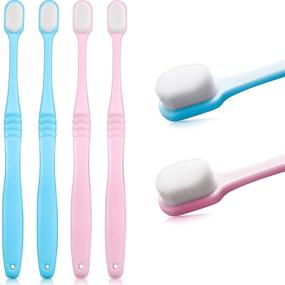 img 4 attached to 🪥 4-Piece Soft Micro-Nano Extra Soft Bristles Toothbrush with 20,000 Bristles - Ideal for Fragile Gums in Adults, Kids, and Children (Blue, Pink)