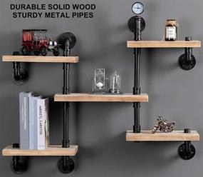 img 1 attached to 📚 Rustic Industrial Floating Pipe Wall Shelves - WAKI HOME's 5-Tier Ladder Bookcase for Stylish Home, Bathroom, and Office Decor