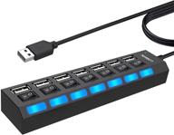 7-port usb hub with on/off power switches, led indicator lights - lobkin multi ports usb 2.0 data hub splitter for laptop, smartphone, usb drive - computer networking hubs logo