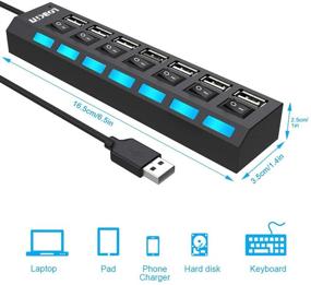 img 1 attached to 7-Port USB Hub with On/Off Power Switches, LED Indicator Lights - LOBKIN Multi Ports USB 2.0 Data Hub Splitter for Laptop, Smartphone, USB Drive - Computer Networking Hubs
