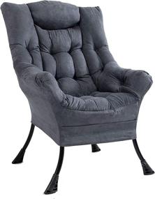 img 4 attached to 🪑 Superrella Modern Soft Accent Chair: Cool Grey Single Armchair for Living Room, Upholstered, High Back Lazy Sofa