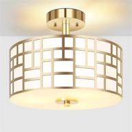 💡 ganiude 3-lights semi flush mount light fixture - stylish gold finished metal drum shade - ideal pendant kitchen light for bedroom, living room, dining room, & more! логотип