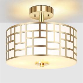 img 4 attached to 💡 Ganiude 3-Lights Semi Flush Mount Light Fixture - Stylish Gold Finished Metal Drum Shade - Ideal Pendant Kitchen Light for Bedroom, Living Room, Dining Room, & More!