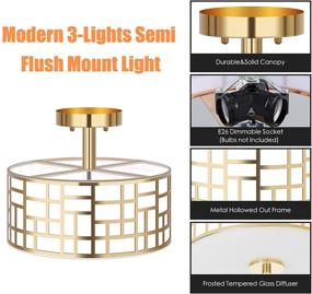 img 3 attached to 💡 Ganiude 3-Lights Semi Flush Mount Light Fixture - Stylish Gold Finished Metal Drum Shade - Ideal Pendant Kitchen Light for Bedroom, Living Room, Dining Room, & More!