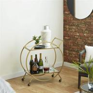 🛒 contemporary 30 x 27 inch round iron framed glass 2-tier cart in light gold finish with mirrored reflections by deco 79 логотип