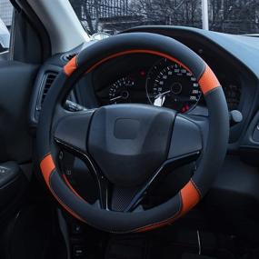 img 1 attached to 🔥 Premium eing Steering Wheel Cover for Car, Truck, SUV and More - 15 inch Universal Fit, Anti-Slip, Sporty Design - Black & Orange