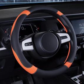 img 4 attached to 🔥 Premium eing Steering Wheel Cover for Car, Truck, SUV and More - 15 inch Universal Fit, Anti-Slip, Sporty Design - Black & Orange