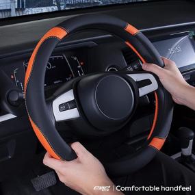 img 3 attached to 🔥 Premium eing Steering Wheel Cover for Car, Truck, SUV and More - 15 inch Universal Fit, Anti-Slip, Sporty Design - Black & Orange