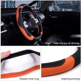 img 2 attached to 🔥 Premium eing Steering Wheel Cover for Car, Truck, SUV and More - 15 inch Universal Fit, Anti-Slip, Sporty Design - Black & Orange