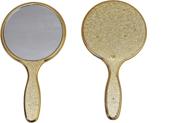 💇 salon barbers hairdressers mirror - garden of arts golden handheld mirror with large grip handle logo