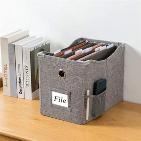 img 3 attached to Linen File Boxes with Metal Sliding Rail for Letter Size - 1 Pack | Collapsible Hanging File Storage Organizer with Extra Pocket Storage | Filing Boxes File Organizer Box for Efficient Storage