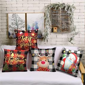 img 3 attached to 🎄 Buffalo Plaid Christmas Pillow Covers Set of 4, Black and Red Christmas Decorations, Decorative Throw Pillow Covers 18x18, Winter Holiday Pillowcase with Santa Claus and Deer