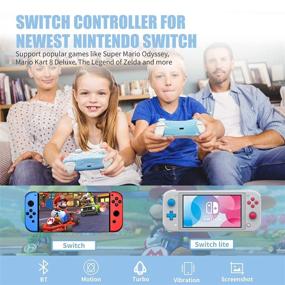 img 2 attached to 🎮 Enhanced Pro Controller by Mytrix - Wireless Switch Controller for Nintendo Switch/Lite with Auto-Fire Turbo, Motion Control, Wake-Up Function, Headphone Jack, Adjustable Vibration, Bamboo Blue