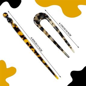 img 3 attached to 🐆 10-Piece Set: Acetate Hair Sticks - Tortoise Shell Hairpins with Leopard Print - French Style U-Shaped Hair Fork Sticks - Fashion Accessories for Women and Girls