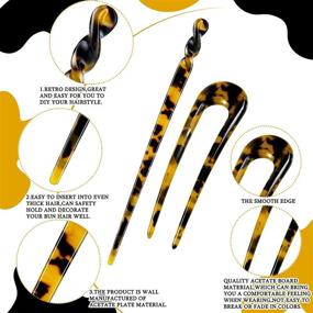 img 2 attached to 🐆 10-Piece Set: Acetate Hair Sticks - Tortoise Shell Hairpins with Leopard Print - French Style U-Shaped Hair Fork Sticks - Fashion Accessories for Women and Girls