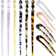 🐆 10-piece set: acetate hair sticks - tortoise shell hairpins with leopard print - french style u-shaped hair fork sticks - fashion accessories for women and girls logo