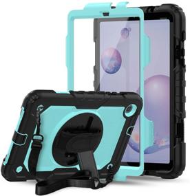 img 4 attached to 📱 Lapogy Samsung Galaxy Tab A 8.4 2020 Case with Screen Protector, Kickstand & Hand Strap - Shockproof Protective Cover, Heavy Duty Full Body Drop Resistance (Light Blue)