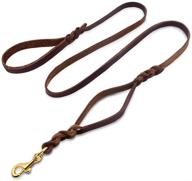 🐶 premium wellbro genuine leather double handle dog leash for effective training and control, braided design, heavy duty and sturdy, 6ft length, brown logo