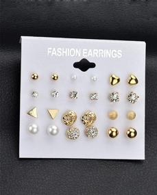 img 3 attached to Ofeiyaa 57-60 Pairs Assorted Stud Hoop Earrings: Crystal Pearl Set for Women & Girls