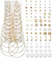 ofeiyaa 57-60 pairs assorted stud hoop earrings: crystal pearl set for women & girls logo