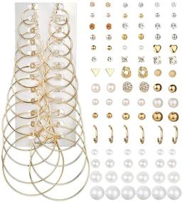 img 4 attached to Ofeiyaa 57-60 Pairs Assorted Stud Hoop Earrings: Crystal Pearl Set for Women & Girls