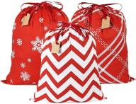 premium christmas drawstring gift bags - set of 3 large 🎁 cotton drawstring bags for birthday, christmas party, and holiday goody gift wrapping logo