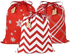 img 4 attached to Premium Christmas Drawstring Gift Bags - Set of 3 Large 🎁 Cotton Drawstring Bags for Birthday, Christmas Party, and Holiday Goody Gift Wrapping