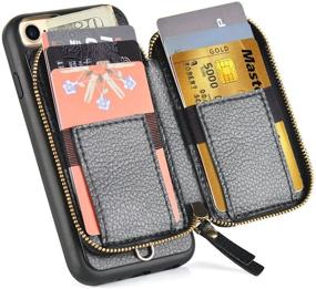 img 2 attached to 📱 ZVE Leather Wallet Case for iPhone 8/7/SE(2020) - Black: Credit Card Holder Zipper Pocket Handbag with Wrist Strap - Protective Cover