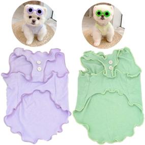 img 4 attached to 👕 Loyanyy 2 Pack Dog Shirts: Stylish Ruffle Dog Sleeveless Vest for Summer - Stretchy, Light, and Breathable Purple & Green Medium Dog Cat Clothes