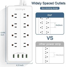 img 2 attached to 🔌 Белая полоса сетевых розеток с USB-портами и защитой от перенапряжения, Soonye - 8 розеток и 4 порта для зарядки, 1875 Вт, 15 А, 1700 Дж, настенная удлинительная шнур длиной 6 футов, идеально подходит для дома и офисных аксессуаров.