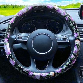 img 3 attached to Binsheo Leather Floral Car Automotive Steering Wheel Cover