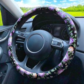 img 2 attached to Binsheo Leather Floral Car Automotive Steering Wheel Cover