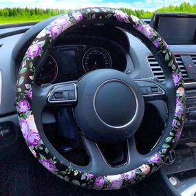 img 4 attached to Binsheo Leather Floral Car Automotive Steering Wheel Cover